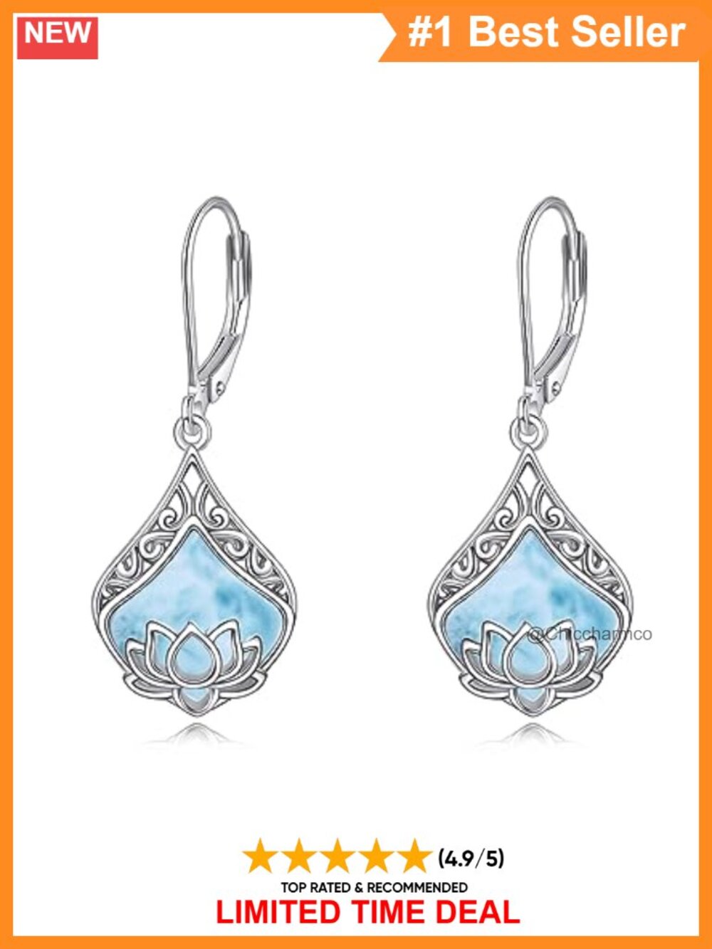 Lotus Hummingbird Bee Dangle Earrings 925 Sterling Silver Larimar Gemstone for